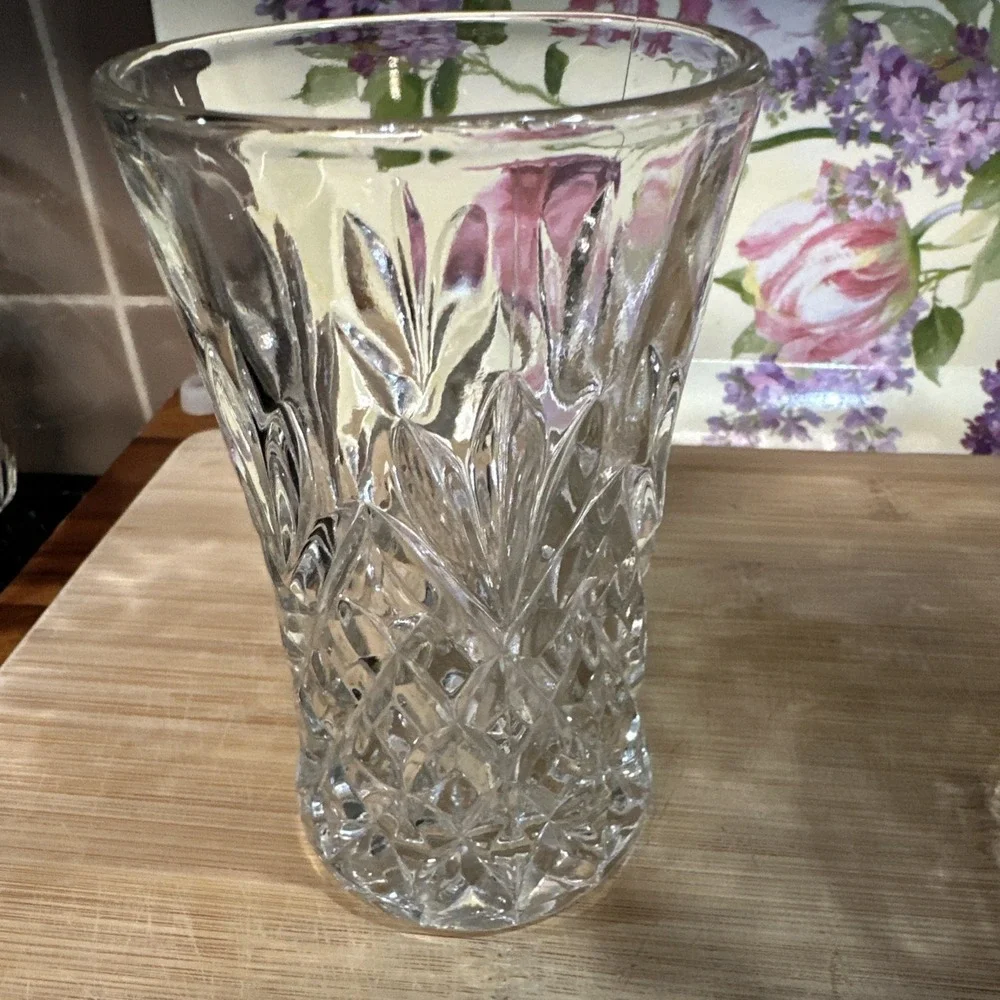 VTG Clear Glass Vase Set FTDA Crystal Vase +‎ Anchor Hocking Prescut Pineapple
